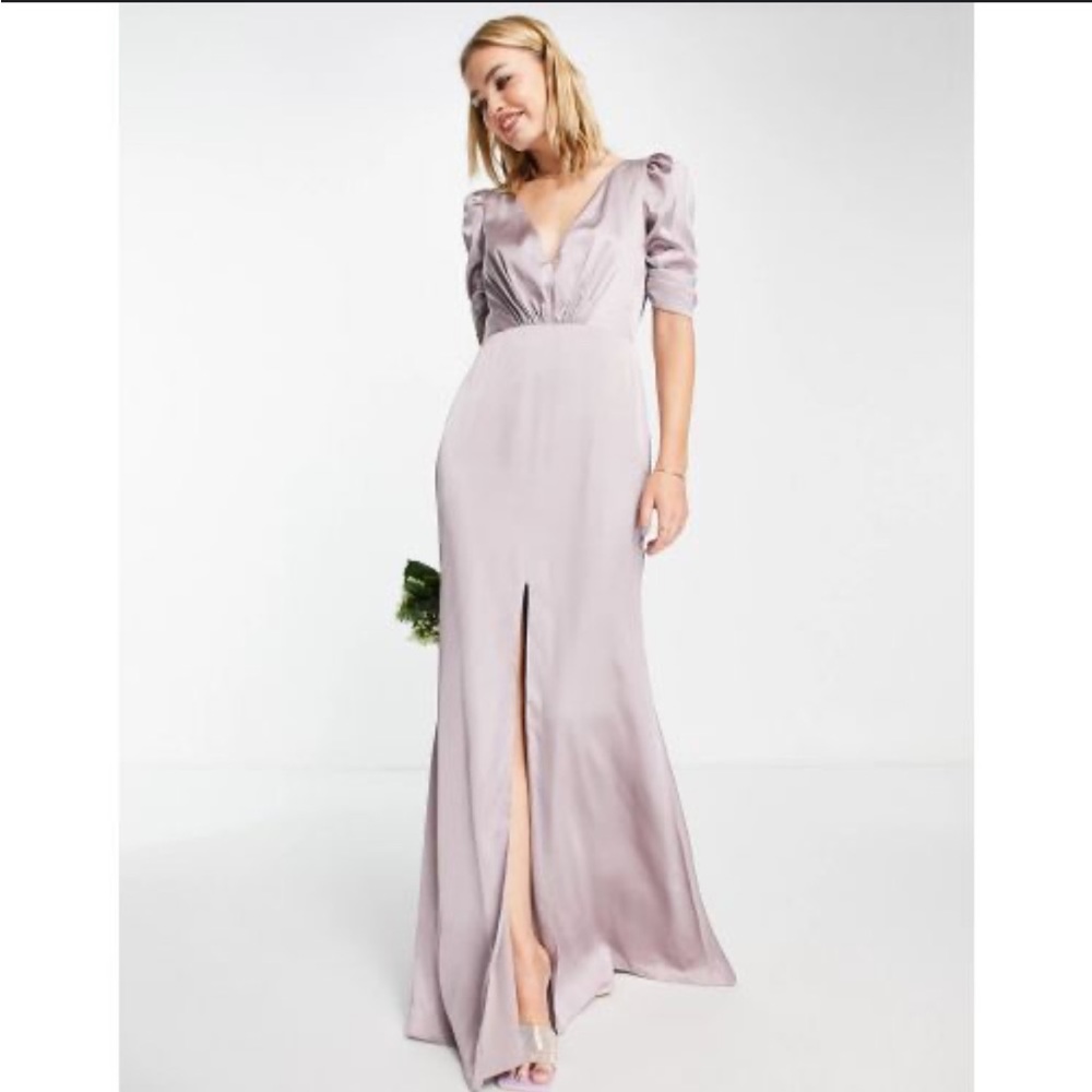 MAYA Deluxe-OPEN BACK V NECK MAXI DRESS IN GREY LILAC-